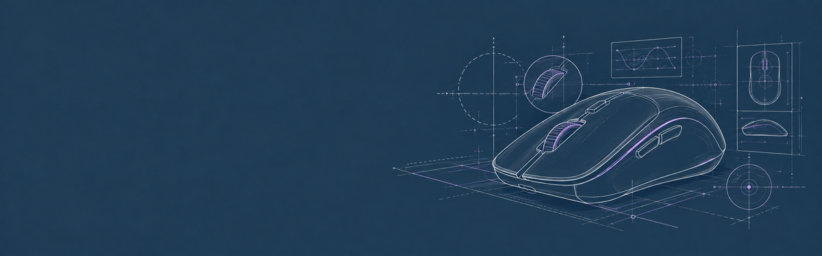 CREATE - souris : illustration technique blanche et violette sur fond bleu