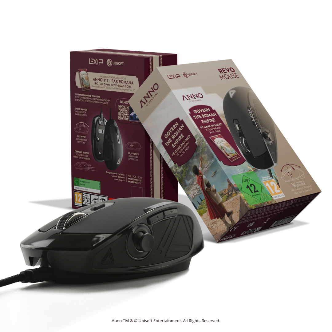 REVO-Maus mit 360°-Drehfunktion und 3D-Joystick + PC-Spiel – Anno 117: Pax Romana Edition