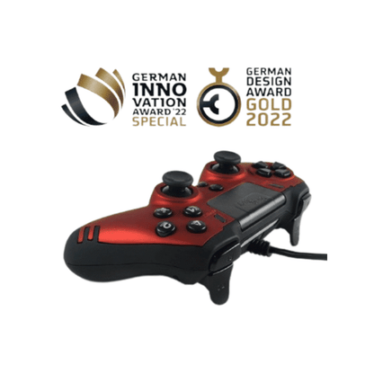 Manette Metaltech - Filaire, avec 4 palettes programmables, compatible PC/PS4 - Packaging Slim Pack - Rouge