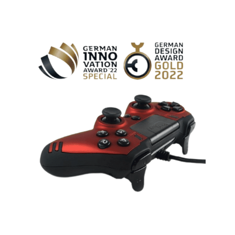 Manette Metaltech - Filaire, avec 4 palettes programmables, compatible PC/PS4 - Packaging Slim Pack - Rouge