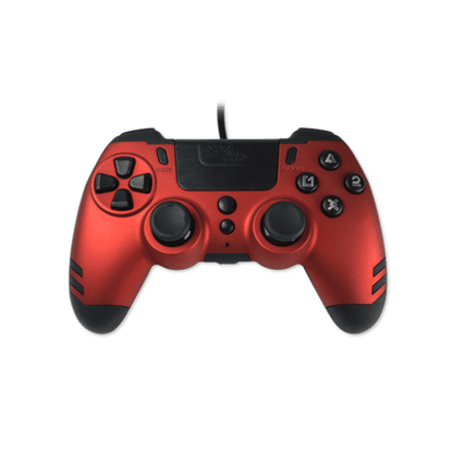 Manette Metaltech - Filaire, avec 4 palettes programmables, compatible PC/PS4 - Packaging Slim Pack - Rouge
